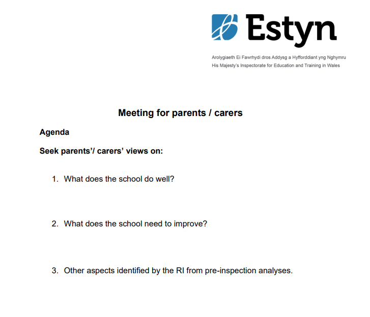 Estyn meeting for parents and carers - Agenda